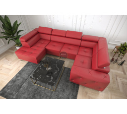 NAROŻNIK ORION MAX II Z FUNKCJĄ SPANIA 165X350X185 CM SKÓRA NATURALNA - Skóra czerwona , prawa