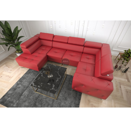 NAROŻNIK ORION MAX II Z FUNKCJĄ SPANIA 165X350X185 CM SKÓRA NATURALNA - Skóra czerwona , prawa