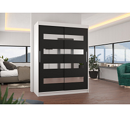 Tolóajtós szekrény tükörrel BALTIC 150 Fehér+Fekete