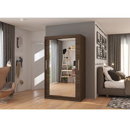 Tolóajtós szekrény tükörrel TIBAGO 120 Choco+Choco