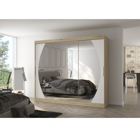 Tolóajtós szekrény tükörrel CAMBE 250 Sonoma+Fehér