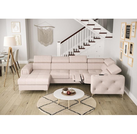 NAROŻNIK ORION MAX III RELAX Z FUNKCJĄ SPANIA 165x320x190 CM - Odcienie beżu , prawa