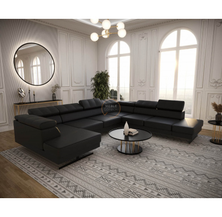 NAROŻNIK EMPORIO MAX II 300X350X180 SKÓRA NATURALNA - prawa , Skóra czarna