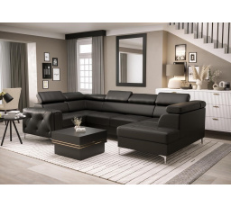 NAROŻNIK ORION MAX II Z FUNKCJĄ SPANIA 165X350X185 CM - Czarna eko skóra , lewa