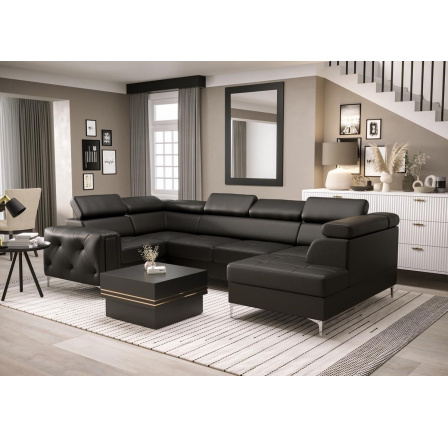 NAROŻNIK ORION MAX II Z FUNKCJĄ SPANIA 165X350X185 CM - Czarna eko skóra , lewa