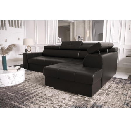 NAROŻNIK MARGO I 265×185 SKÓRA NATURALNA - Strona prawa , Skóra czarna