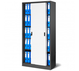 Irodai fém szekrény tolóajtókkal KUBA, 900 x 1850 x 400 mm, antracit-fehér