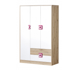 Šatní skříň NICO 03, Světlý Dub/Bílá/Růžová