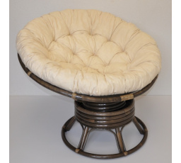 Ratanový papasan houpací hnědý polstr světle béžový melír