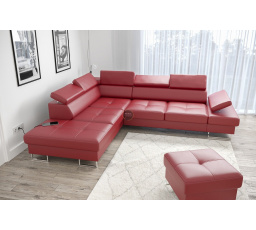 NAROŻNIK GALAXY Z FUNKCJĄ SPANIA 225X280 SKÓRA NATURALNA - Strona lewa , Skóra czerwona