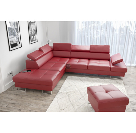 NAROŻNIK GALAXY Z FUNKCJĄ SPANIA 225X280 SKÓRA NATURALNA - Strona lewa , Skóra czerwona