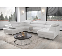 NAROŻNIK GALAXY MAX II Z FUNKCJĄ SPANIA 210x350x165 - Biała eko skóra , lewa