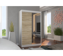 Tolóajtós szekrény tükörrel REWENA 120 Fehér+Sonoma