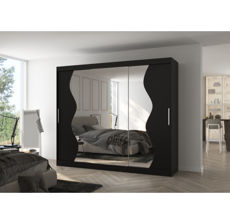 Tolóajtós és tükörrel ellátott SHARON 250 gardróbszekrény Fekete+Fekete