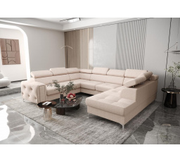 NAROŻNIK ORION MAX I Z FUNKCJĄ SPANIA 225X350X255 CM - Odcienie beżu , lewa