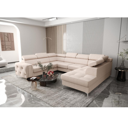 NAROŻNIK ORION MAX I Z FUNKCJĄ SPANIA 225X350X255 CM - Odcienie beżu , lewa