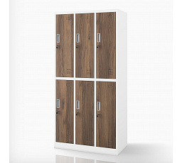 Fehér / dió BHP szociális ruhásszekrény 6 ajtós: Eco Design IGOR, 900 x 1850 x 450 mm