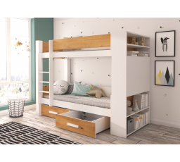 Kétszemélyes emeletes ágy matracokkal GARET 180x80 Fehér+Artisan