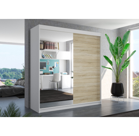 Tolóajtós szekrény tükörrel DELLA 200 Fehér+Sonoma