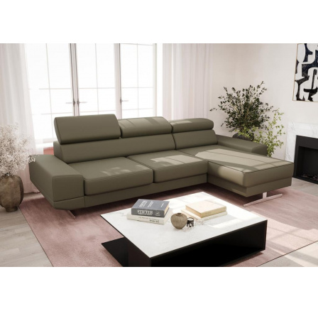 NAROŻNIK MILANO MINI SKÓRA NATURALNA - Skóra oliwkowa , prawa