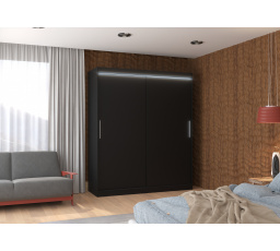 Tolóajtós szekrény LED világítással LINCOLN 180 Fekete+Fekete