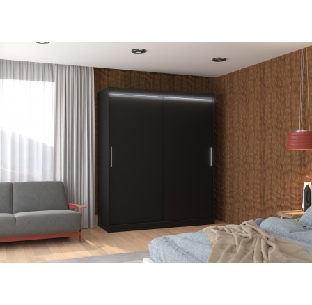 Tolóajtós szekrény LED világítással LINCOLN 180 Fekete+Fekete