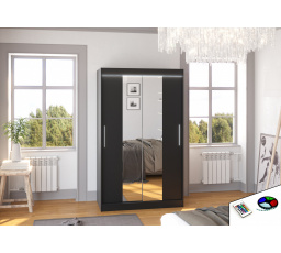 Tolóajtós szekrény tükörrel és LED világítással SANTOS 120 Fekete+Fekete