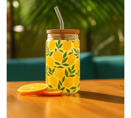 Soleo 530ml pohár fedéllel és szívószállal citromokkal