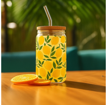 Soleo 530ml pohár fedéllel és szívószállal citromokkal