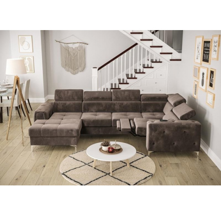 NAROŻNIK ORION MAX III RELAX Z FUNKCJĄ SPANIA 165x320x190 CM - Odcienie brązowego , prawa