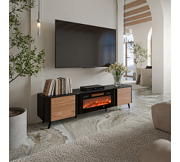 VOLARE 200 EF TV-állvány elektromos kandallóval, fekete / dió