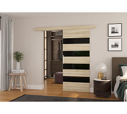 MILOU 96 tolóajtó falra Sonoma+Fekete Lacobel