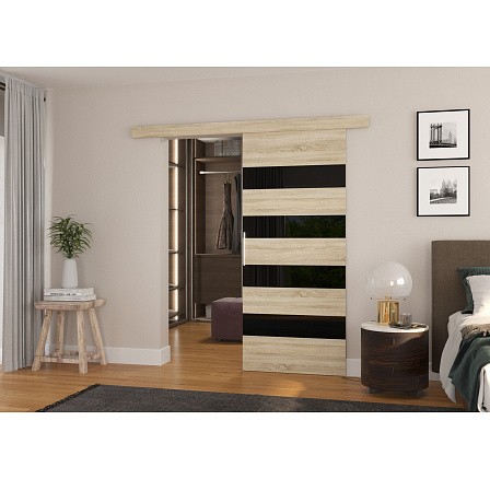 MILOU 96 tolóajtó falra Sonoma+Fekete Lacobel