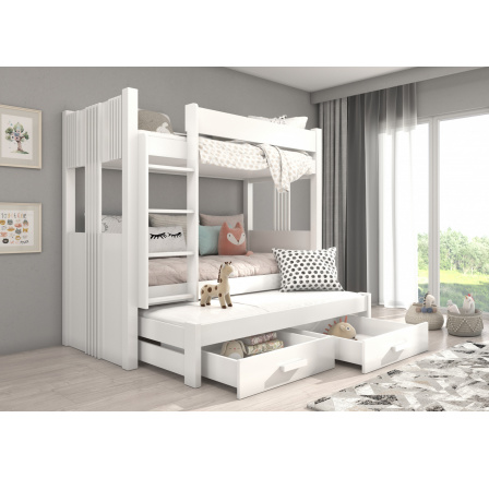 Háromszemélyes emeletes ágy ARTEMA 180x80 Fehér+Fehér Háromszemélyes emeletes ágy ARTEMA 180x80 Fehér+Fehér