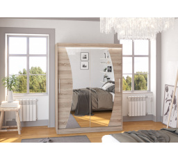 Tolóajtós szekrény tükörrel és LED világítással MODESTO 150 Truffle+Truffle