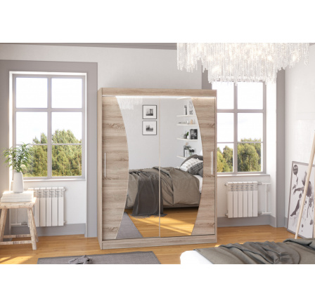 Tolóajtós szekrény tükörrel és LED világítással MODESTO 150 Truffle+Truffle