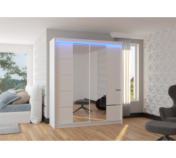 Tolóajtós szekrény tükörrel és LED világítással TRAVES 180 Fehér+Fehér