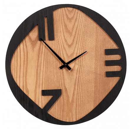 Hodiny nástěnné - pr. 45 cm, kov a MDF s jasanovou dýhou