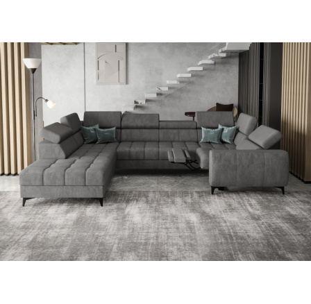 NAROŻNIK ROZKŁADANY PORTO MAX I RELAX 225X350X193 CM - lewa , Odcienie szarości