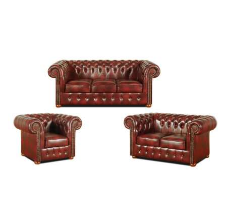 Sedací souprava Chesterfield Classic 3+2+1 kůže bordó