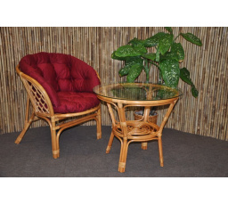 Ratanová sedací souprava Bahama 1+1 medová, polstr vínový MAXI