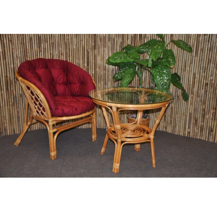 Ratanová sedací souprava Bahama 1+1 medová, polstr vínový MAXI