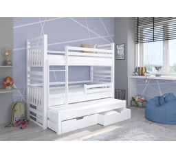 Háromszemélyes emeletes ágy matracokkal HIPPO 180x80 Fehér