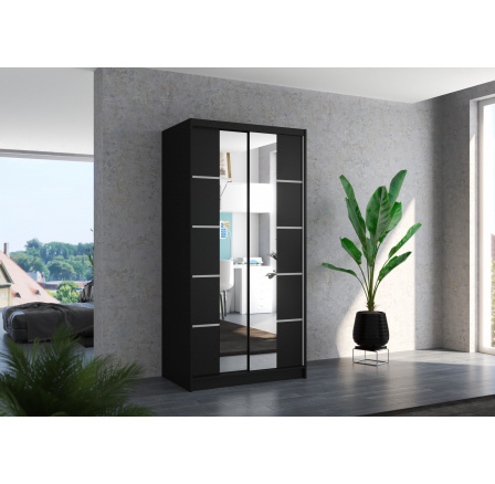 Tolóajtós szekrény tükörrel KSAWER 100 Fekete+Fekete