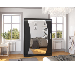 Tolóajtós szekrény, tükörrel és LED világítással MODESTO 150 Fekete+Fekete