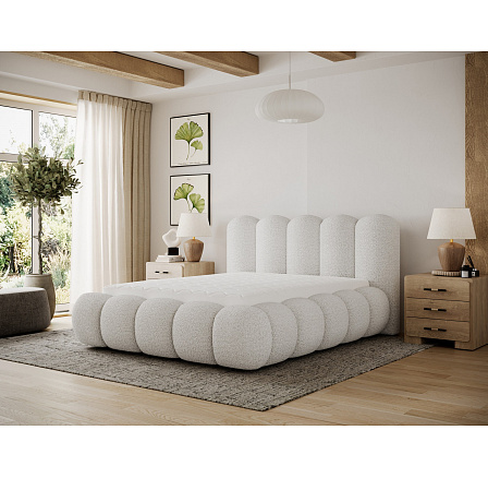 Oloroso ágy 140x200 fémvázzal és ágyneműtartóval, fehér bouclé Royal 01 Oloroso ágy 140x200 fémvázzal és ágyneműtartóval, fehér bouclé Royal 01