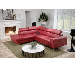 NAROŻNIK ORION II Z FUNKCJĄ SPANIA 225x255 CM SKÓRA NATURALNA - Skóra czerwona , Strona lewa