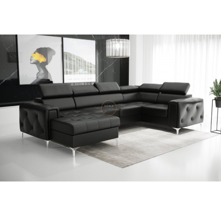 NAROŻNIK ORION MAX III Z FUNKCJĄ SPANIA 165x320x185 CM - Czarna eko skóra , prawa