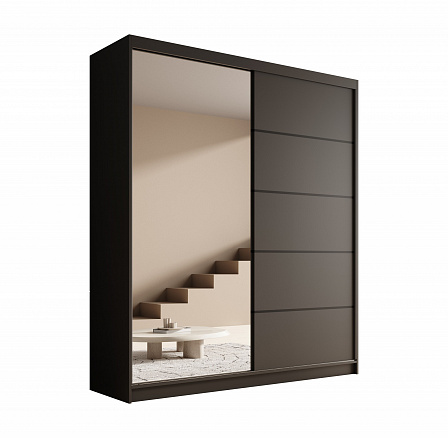 Tolóajtós és tükrös szekrény Nico 180 Fekete+Fekete