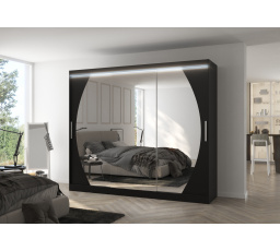 Tolóajtós szekrény tükörrel és LED világítással CAMBE 250 Fekete+Fekete